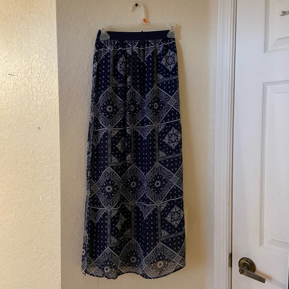 Maxi Navy Flannel Lined Divided Skirt